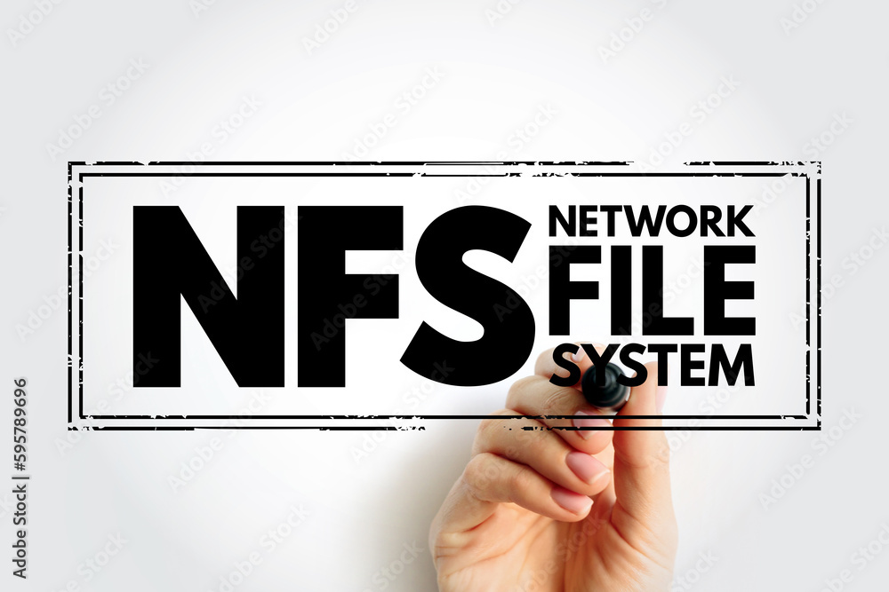 Poster nfs network file system - mechanism for storing files on a network, acronym text stamp concept backg