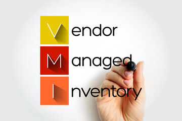 VMI Vendor Managed Inventory - supply chain agreement where the manufacturer takes control of the inventory management decisions for the seller, acronym text with marker