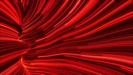 Colorful Neon Lines Tunnel with Red, Orange and White Swirls. 3D Render.