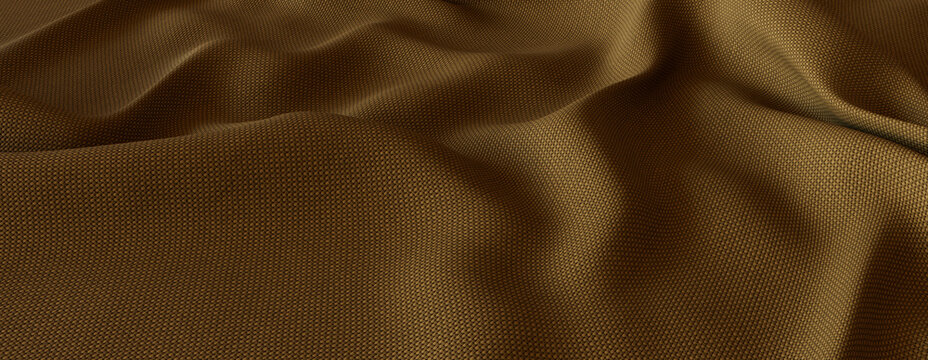 Deep Yellow Fabric Banner with Wrinkles. Wavy Surface Texture.