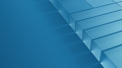 Translucent Blocks on a Blue Surface. Innovative Tech Aesthetic with copy space. 3D Render.