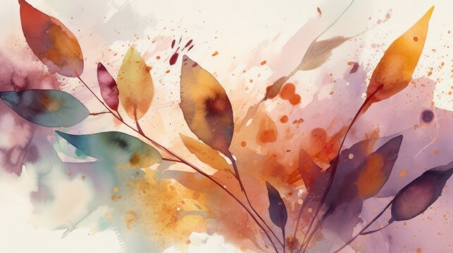 Modern Painting Wallpaper. Stylish Design Texture with Leaves. Generative AI.
