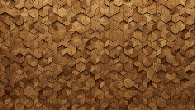 Soft sheen, Natural Mosaic Tiles arranged in the shape of a wall. Diamond Shaped, 3D, Blocks stacked to create a Wood block background. 3D Render