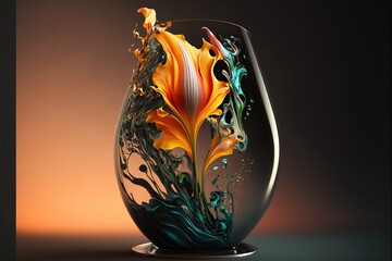 Ink Bloom in Glass Vase. Generative AI