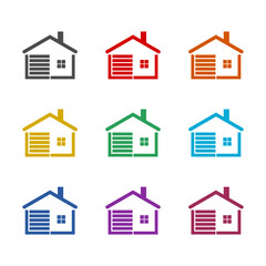  House with car garage logo icon isolated on white background. Set icons colorful