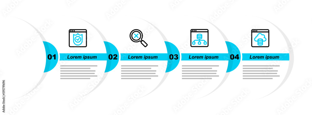 Poster set line cloud technology data transfer, server, data, magnifying glass and delete and browser with 
