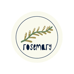 Hand Drawn circle illustrated label spice herb rosemary. Flat vector nature botanical graphic design packaging sticker