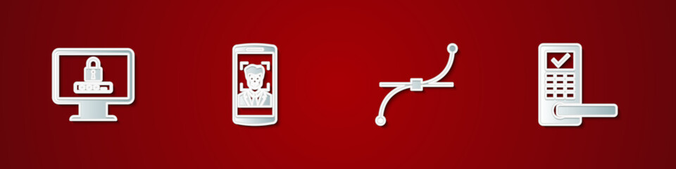 Set Monitor with password, Mobile and face recognition, Bezier curve and Digital door lock wireless icon. Vector