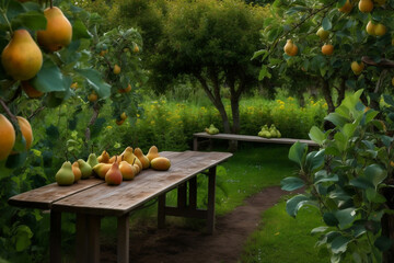 garden with pears. AI Generated