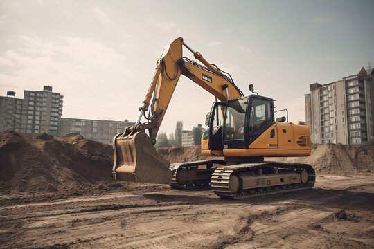 excavator on construction site. AI Generated