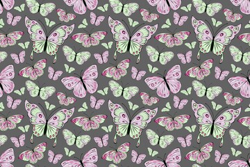 Seamless pattern of butterflies, romantic background, hand drawing illustration
