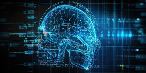 Diagnostics and treatment of diseases of the brain with modern research. Concept of x-ray examination of the brain. Diagnostics, treatment of diseases such as alzheimer and parkinson. Generative AI