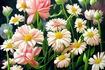 bouquet of flowers. flower painting. AI generated.
