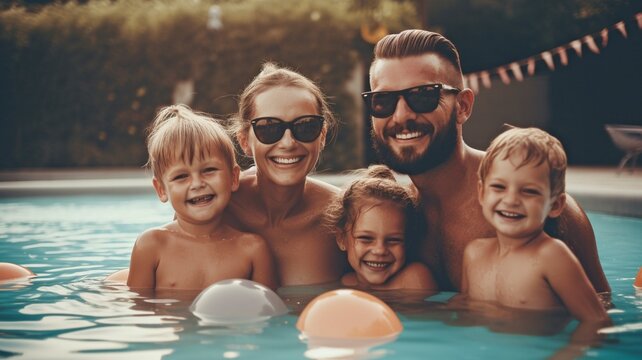 Generative AI and joyful parents and children in the pool