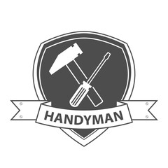 Professional handyman services logo in gray. Emblem with Silhouette of hammer and screwdriver for your web site design, app, UI. Stock vector. EPS 10.