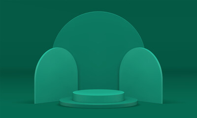 Green podium 3d cylinder level stage display basic foundation for product presentation vector