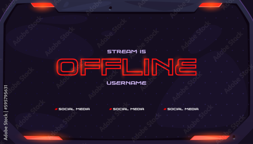 Poster offline banner red stream template design. game broadcast media overlay with neon light frame. abstr
