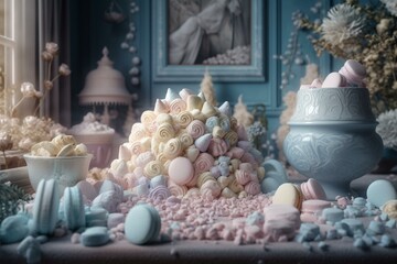 A dreamy pastel marshmallow wonderland, perfect for indulging the senses. Generative AI