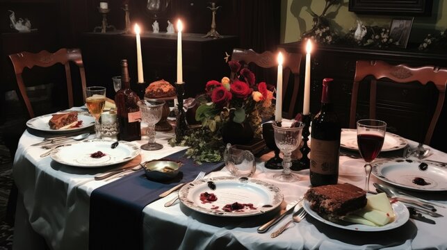 A murder mystery dinner party offers guests the chance to play detective and solve a thrilling crime while enjoying a delectable gourmet meal. Generated by AI