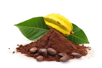 ripe banana and cocoa powder on a white background. Generative AI