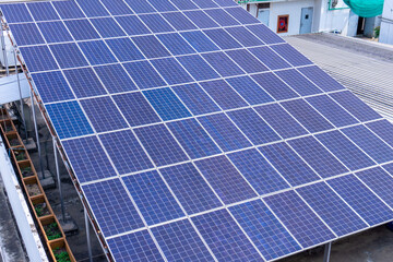 Solar panels or Solar cells on Building  rooftop . Can saving energy. Sun or renewable or Clean