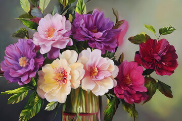 bouquet of flowers. flower painting. AI generated.