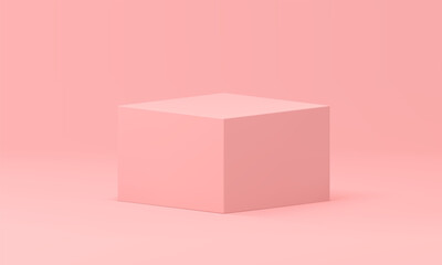 Pink 3d pedestal rectangular box geometric angular form platform construction realistic vector