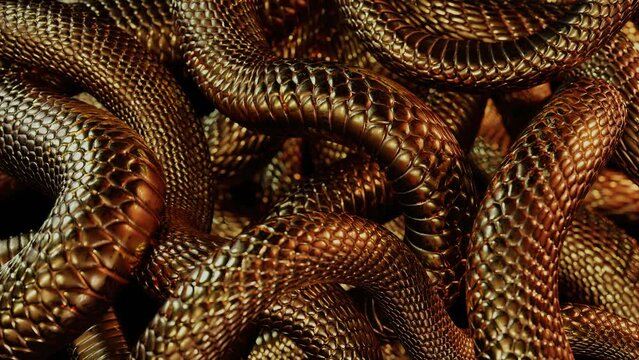 Pile of Bronze Snakes Top View. 3D Looped Animation