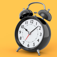 Vintage alarm clock on yellow background. 3d render concept of wake up time