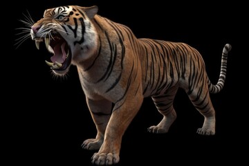 Fototapeta na wymiar roaring tiger with its mouth wide open. Generative AI