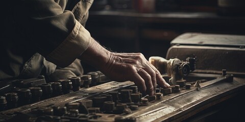 Auto mechanic repairing a car with his hands. Car service and maintenance. Repair service. Worker in the workshop. Hands of a mechanic close-up. Generative AI