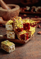 Turkish delight with nuts and dried fruits.