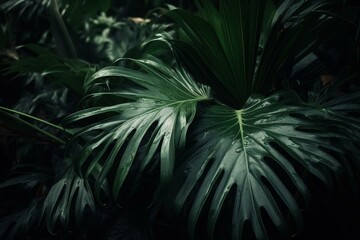 Tropical foliage with long, slender, green leaves resembling palms. Generative AI