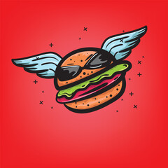 ILLUSTRATION OF BURGER WITH ANGLE WINGS