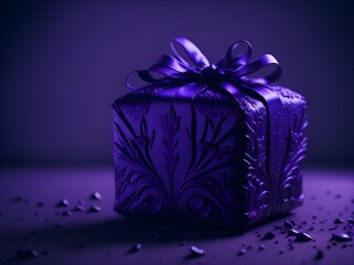 Luxury realistic purple giftbox, landscape made with Generative AI.