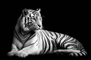 majestic white tiger captured in black and white photography. Generative AI