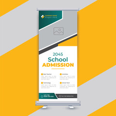 Modern back to school admission roll up banner template or admission banner design for school, college, university, and coaching center