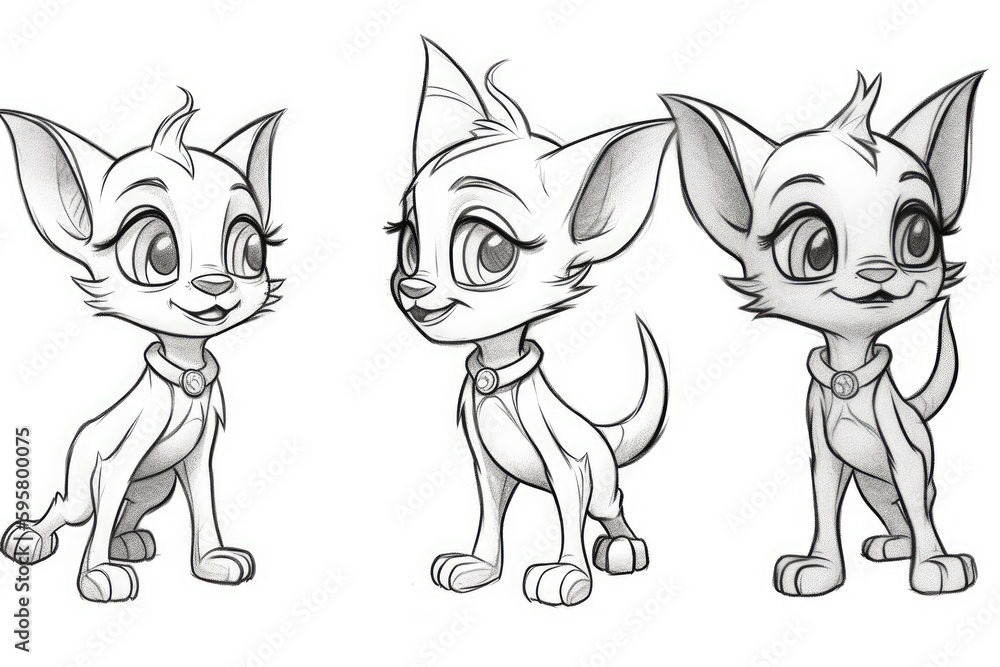 Poster cat in four different poses. generative ai