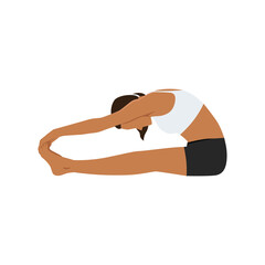 Woman doing seated Toe Touch Stretch Exercise. Flat vector