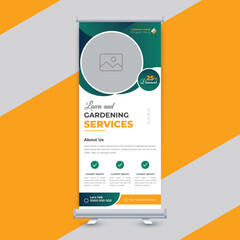 Lawn mower garden service rack card or roll up banner template design