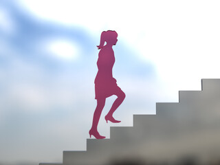 階段をのぼるスーツ姿の女性シルエット　3Dイラストレーション