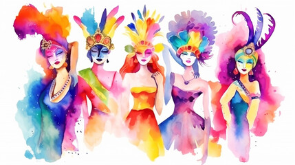 Obraz premium Carnival banner with funny character in fancy dress on stilts. illustration generative ai