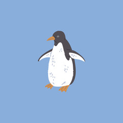 Funny going penguin arctic animal flat style, vector illustration
