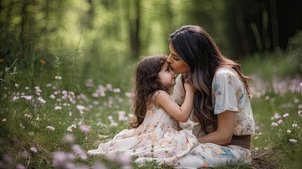 Celebrate Mother's Day with a special outdoor photography session, capturing the natural beauty and joy of a mother and her family in a relaxed and fun atmosphere. Generated by AI.