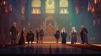 The royal court intrigue is a world of glamour and intrigue, where courtiers dress in their finest clothes and use their social skills and connections. Generated by AI. - obrazy, fototapety, plakaty