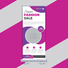 Fashion sale roll up banner template or cover design with horizontal layout