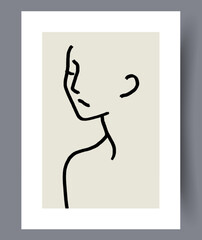 Portrait contour faceless human wall art print. Printable minimal abstract contour poster. Wall artwork for interior design. Contemporary decorative background with human.