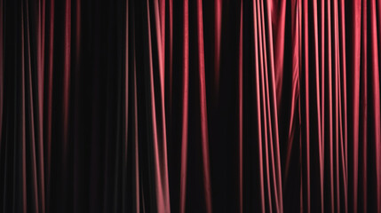 Brightly lit dark red curtains for your background, generative AI.