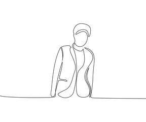 Happy businessman continuous one line illustration, man face, linear sketch man face, One line face male, portrait black white artwork outline vector