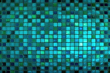 vibrant blue and green mosaic tile wall. Generative AI